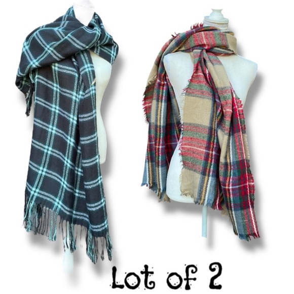 Plaid Scarf Set Blanket Oversized Long One Size - Picture 1 of 13